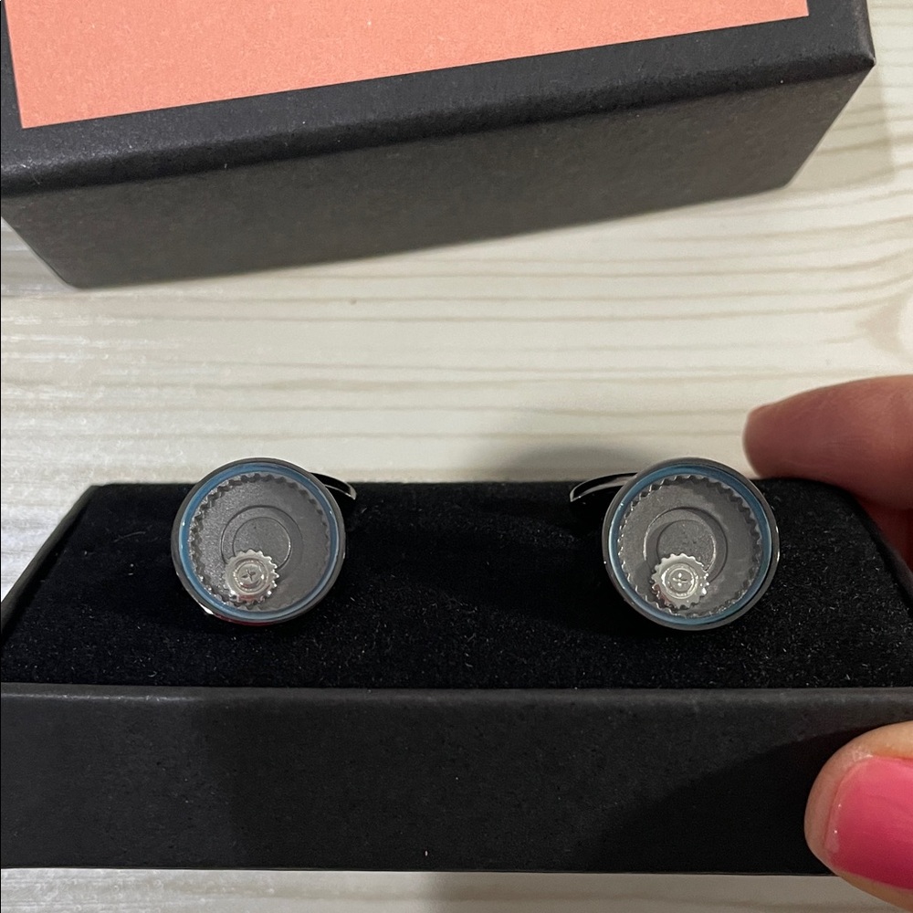 Thomas Pink -Black Blue Cufflinks with Moving Metal Inside Capsule - Authentic